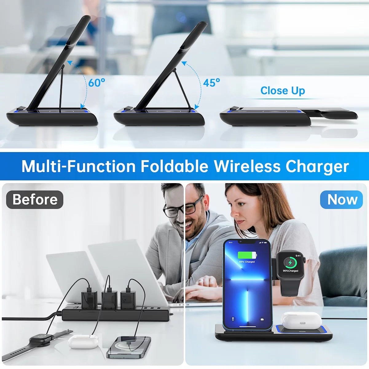 3-in-1 Wireless Charger Station - 18W Fast Charging for iPhone 16/15/14/13/12/11 Pro Max, Apple Watch SE/Series 10-3, AirPods Pro/3/2 (Includes QC3.0 Adapter)