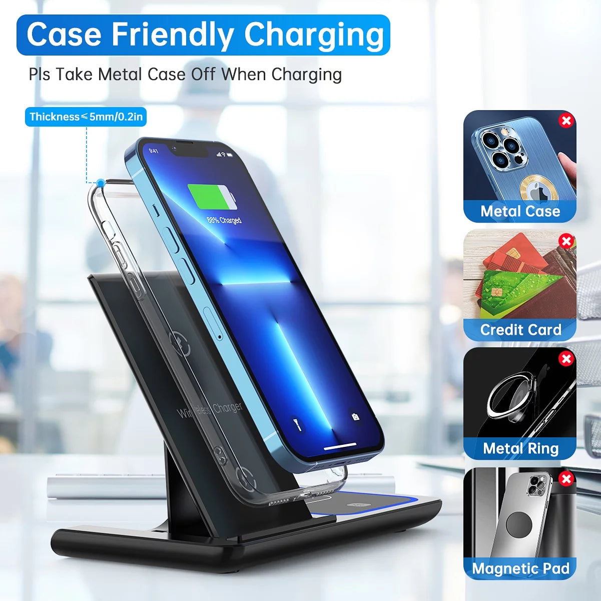 3-in-1 Wireless Charger Station - 18W Fast Charging for iPhone 16/15/14/13/12/11 Pro Max, Apple Watch SE/Series 10-3, AirPods Pro/3/2 (Includes QC3.0 Adapter)